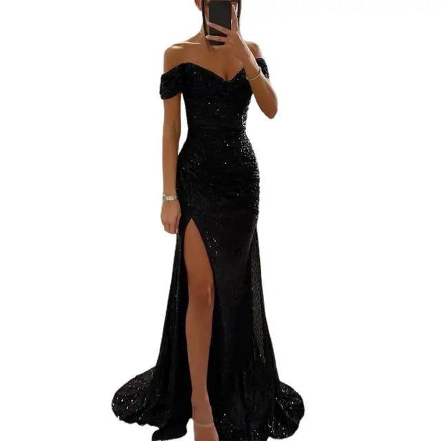 Vestido noche mujer escote en V elegante