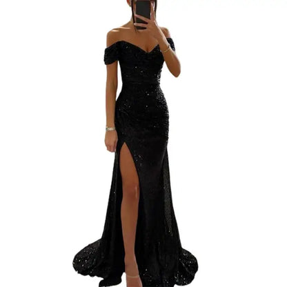 Vestido noche mujer escote en V elegante