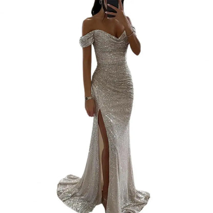 Vestido noche mujer escote en V elegante