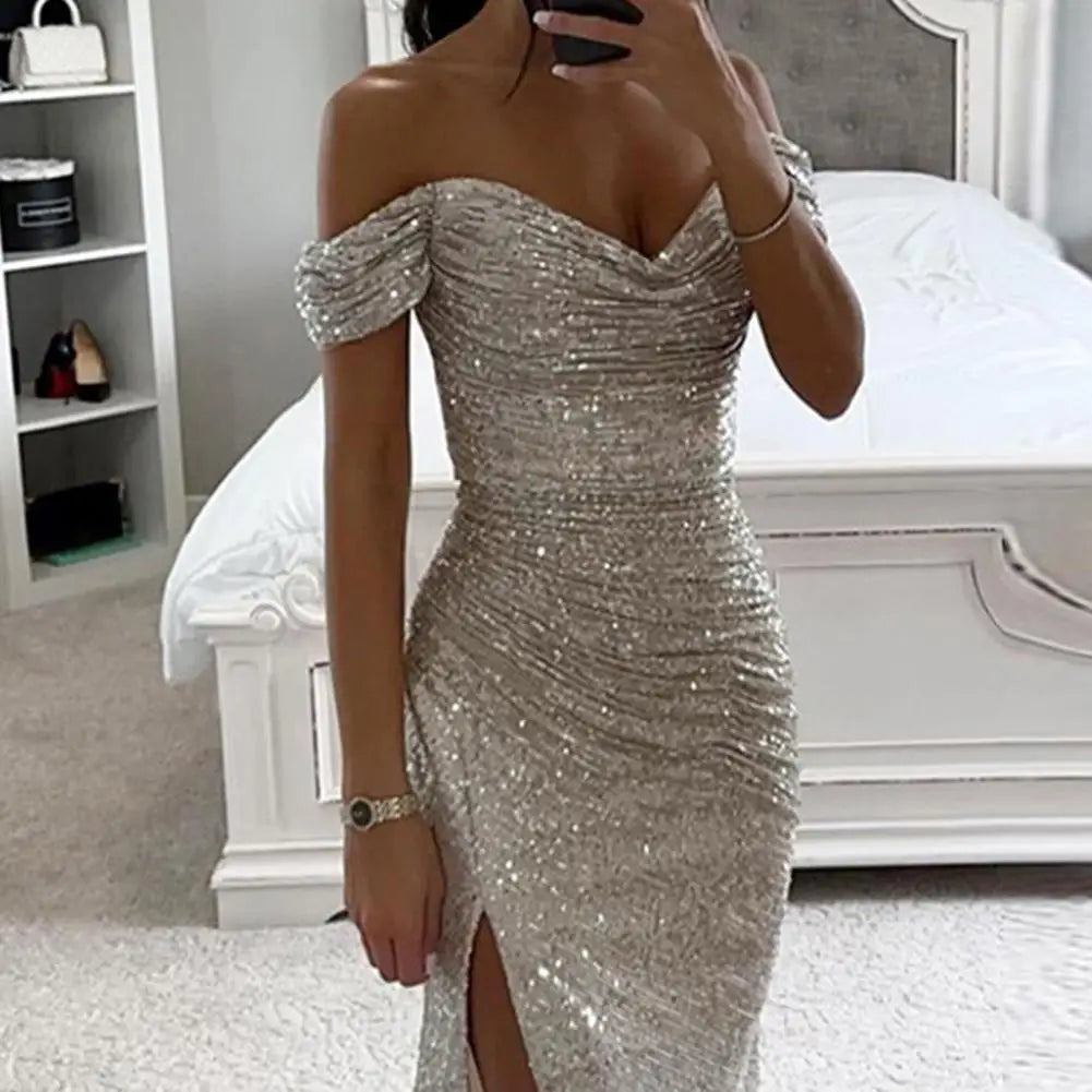 Vestido noche mujer escote en V elegante