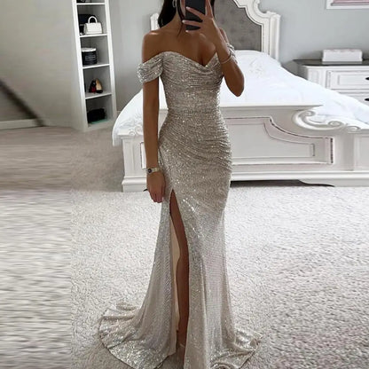 Vestido noche mujer escote en V elegante