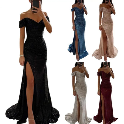 Vestido noche mujer escote en V elegante