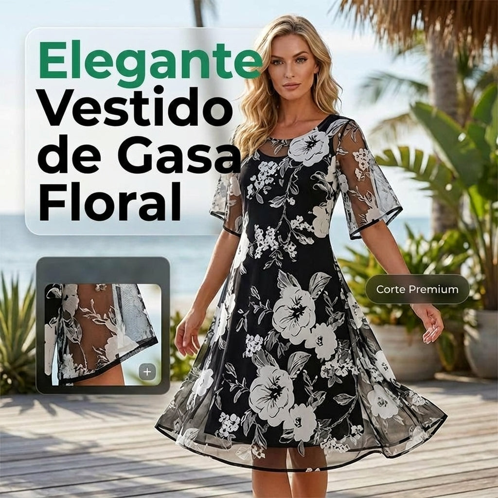 Vestido Mujer de Gasa Floral Ajuste Elegante - Mavetta