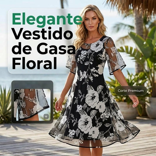 Vestido Mujer de Gasa Floral Ajuste Elegante - Mavetta
