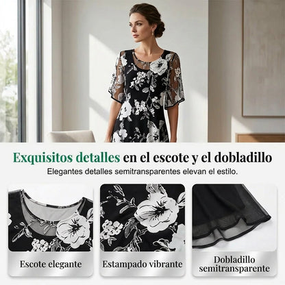 Vestido Mujer de Gasa Floral Ajuste Elegante