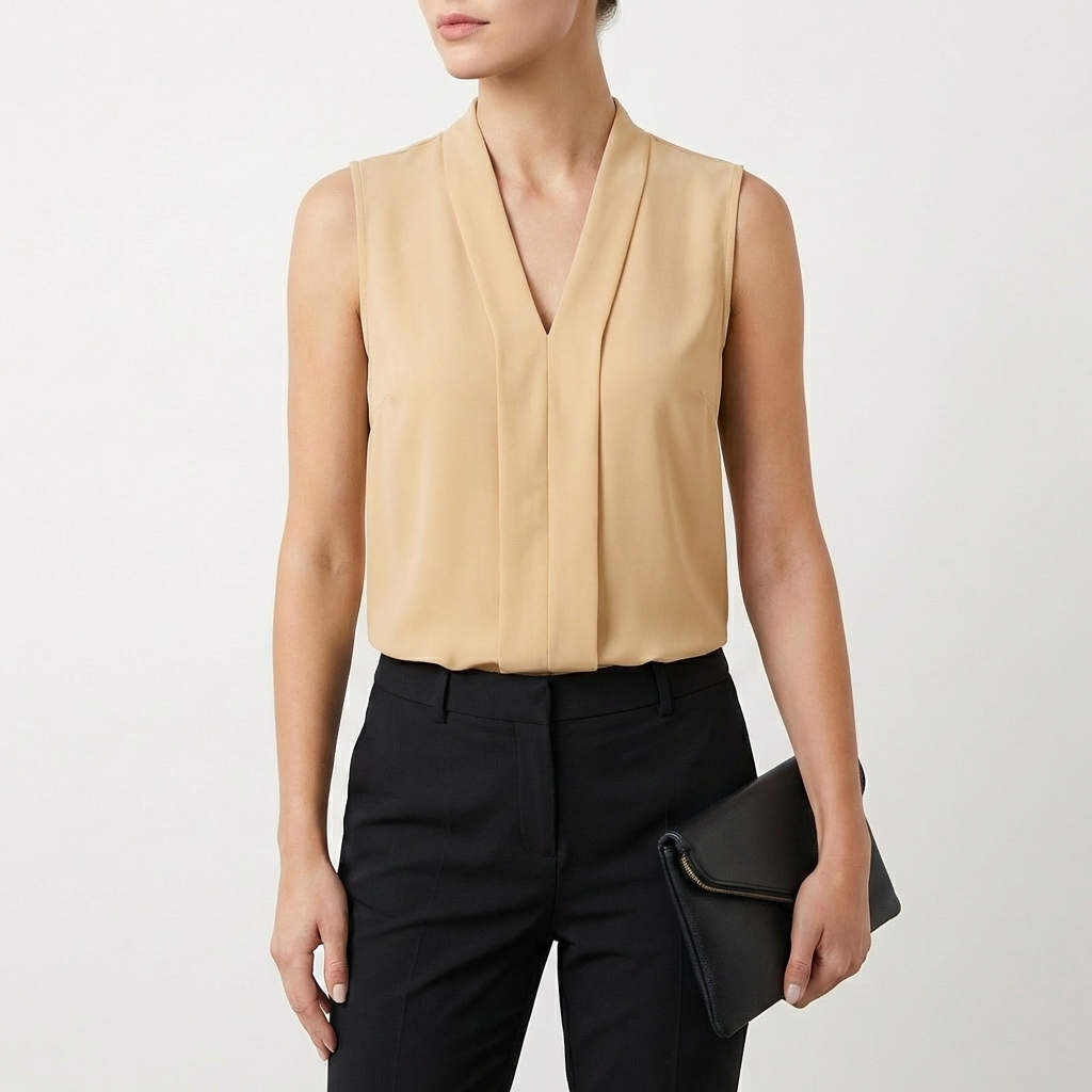 Blusa Mujer Sin Mangas Pliegue Frontal