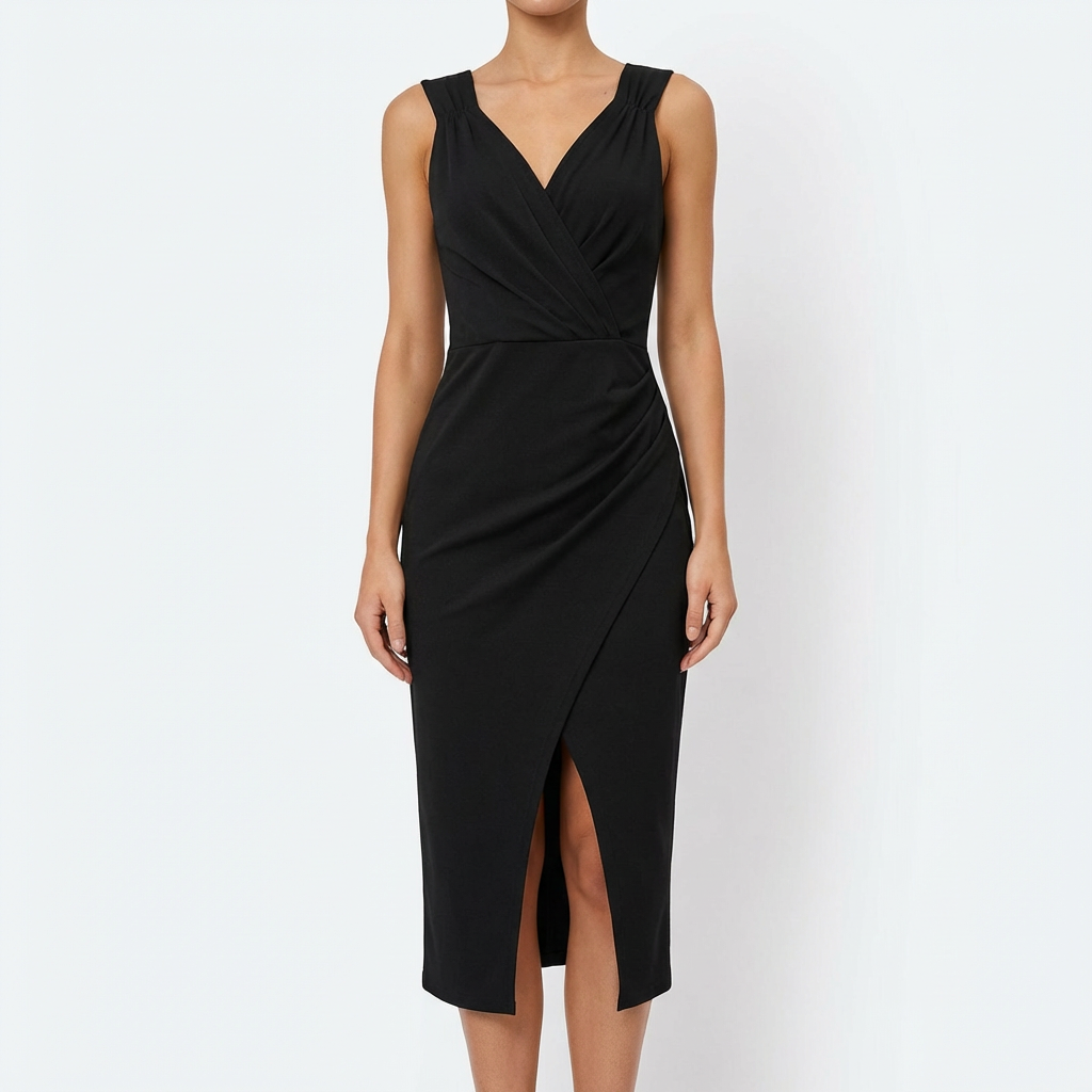 Vestido Fiesta Mujer Escote Pico Abertura Lateral Elegante