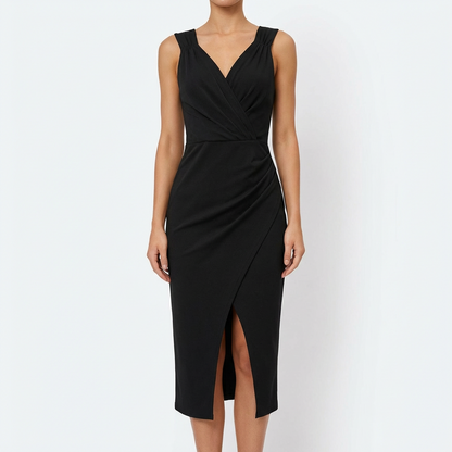Vestido Fiesta Mujer Escote Pico Abertura Lateral Elegante