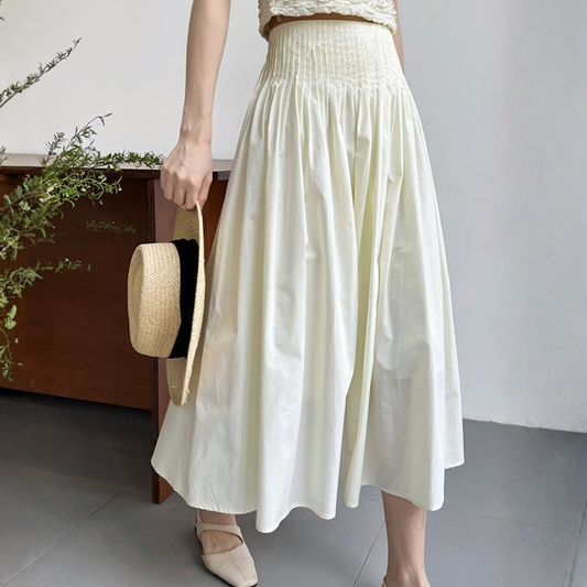 Falda Midi Mujer Cintura Elástica Fruncida Corte Amplio - Mavetta