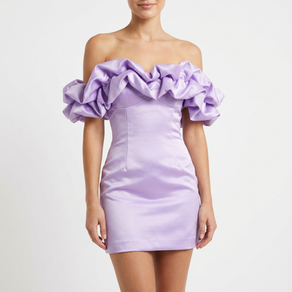 Vestido Corto Mujer de Cóctel Palabra de Honor con Volantes