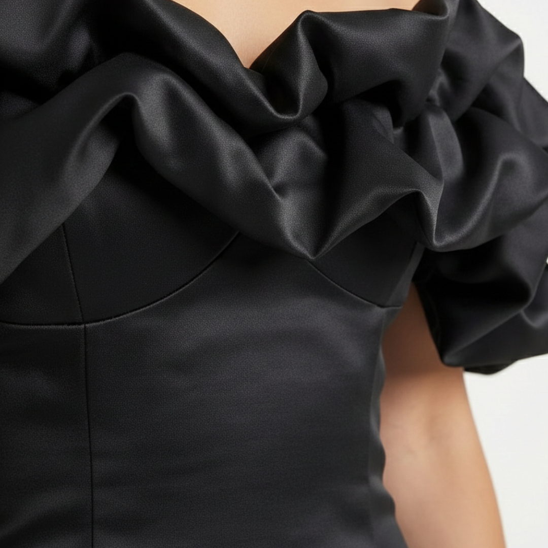 Vestido Corto Mujer de Cóctel Palabra de Honor con Volantes