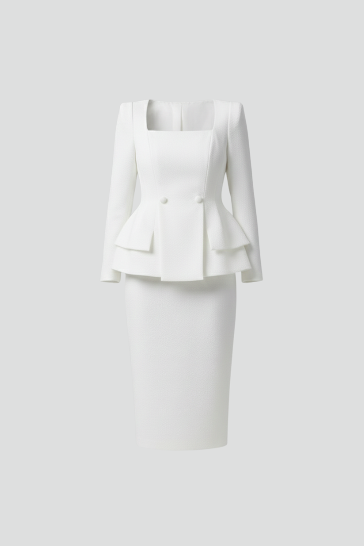 Traje Mujer Blazer y Falda Cuello Cuadrado Formal