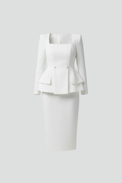 Traje Mujer Blazer y Falda Cuello Cuadrado Formal