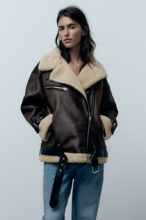 Chaqueta Mujer de Tejido Sintético con Solapa Ajuste Elegante