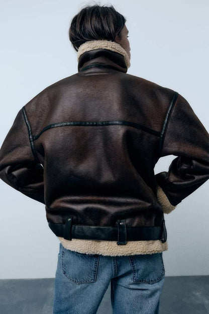 Chaqueta Mujer de Tejido Sintético con Solapa Ajuste Elegante