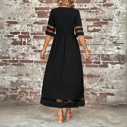 Vestido Maxi Mujer Elegante Mangas Cortas