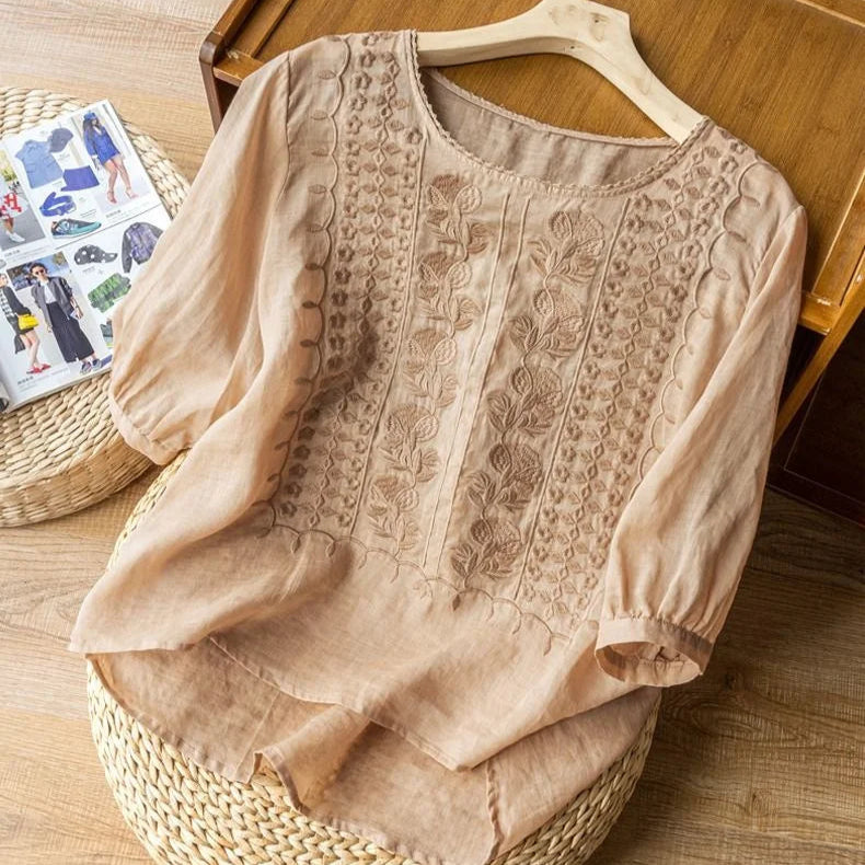 Blusa Mujer de Algodón Bordada Estilo Veraniego