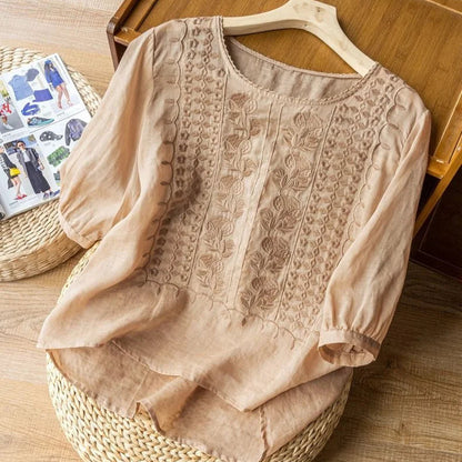 Blusa Mujer de Algodón Bordada Estilo Veraniego