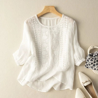Blusa Mujer de Algodón Bordada Estilo Veraniego