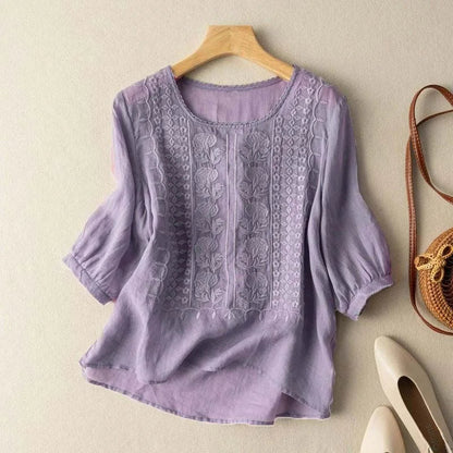 Blusa Mujer de Algodón Bordada Estilo Veraniego