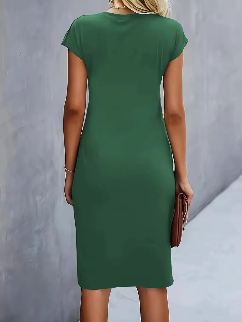Vestido Midi Mujer de Corte Entallado Manga Corta