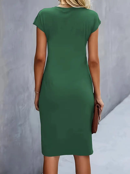 Vestido Midi Mujer de Corte Entallado Manga Corta