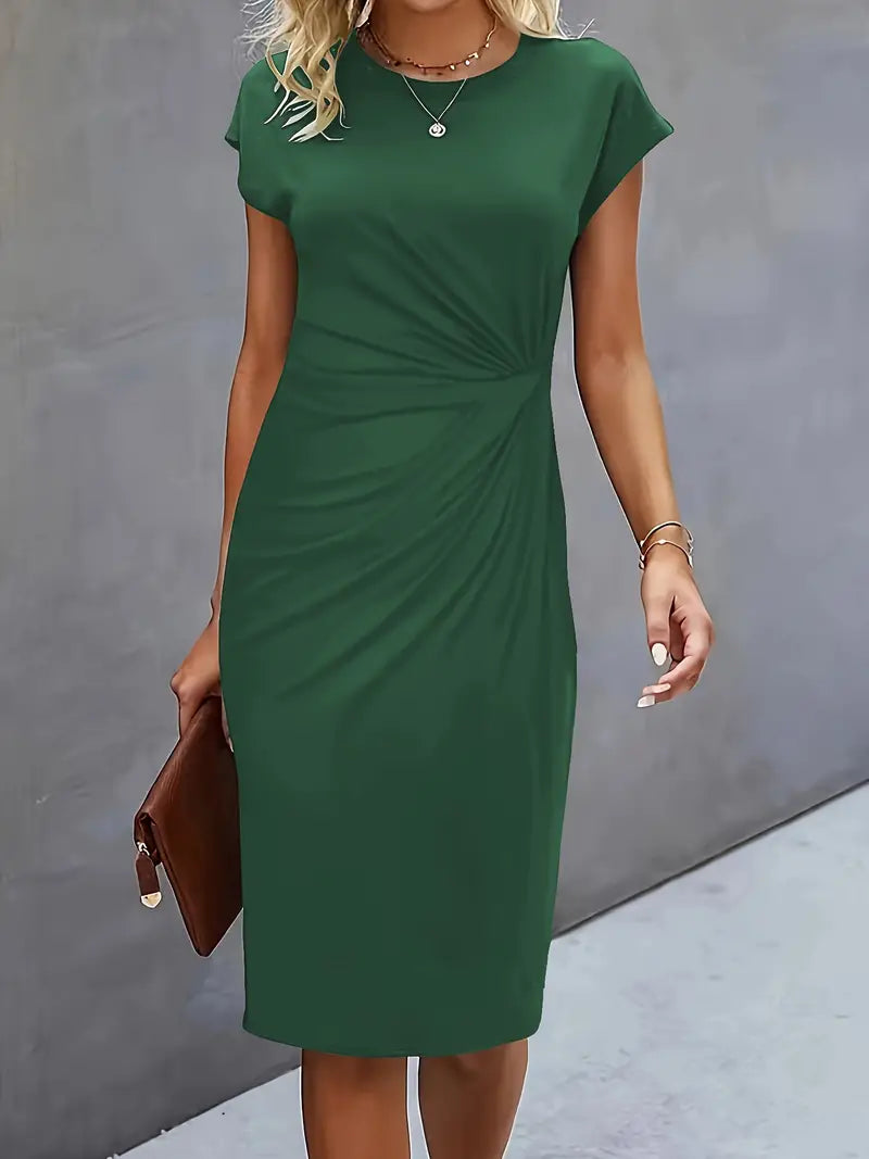 Vestido Midi Mujer de Corte Entallado Manga Corta
