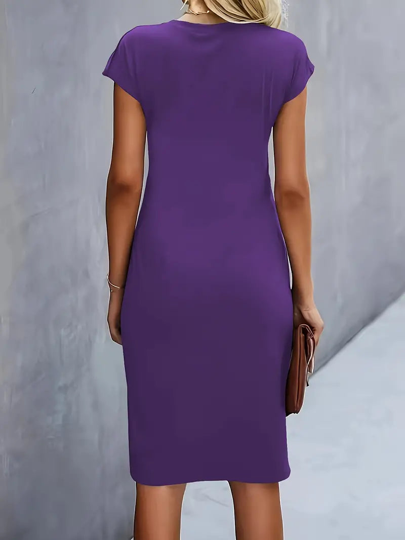Vestido Midi Mujer de Corte Entallado Manga Corta