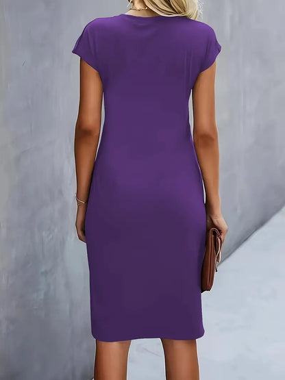 Vestido Midi Mujer de Corte Entallado Manga Corta