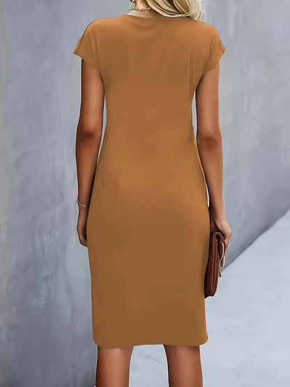 Vestido Midi Mujer de Corte Entallado Manga Corta