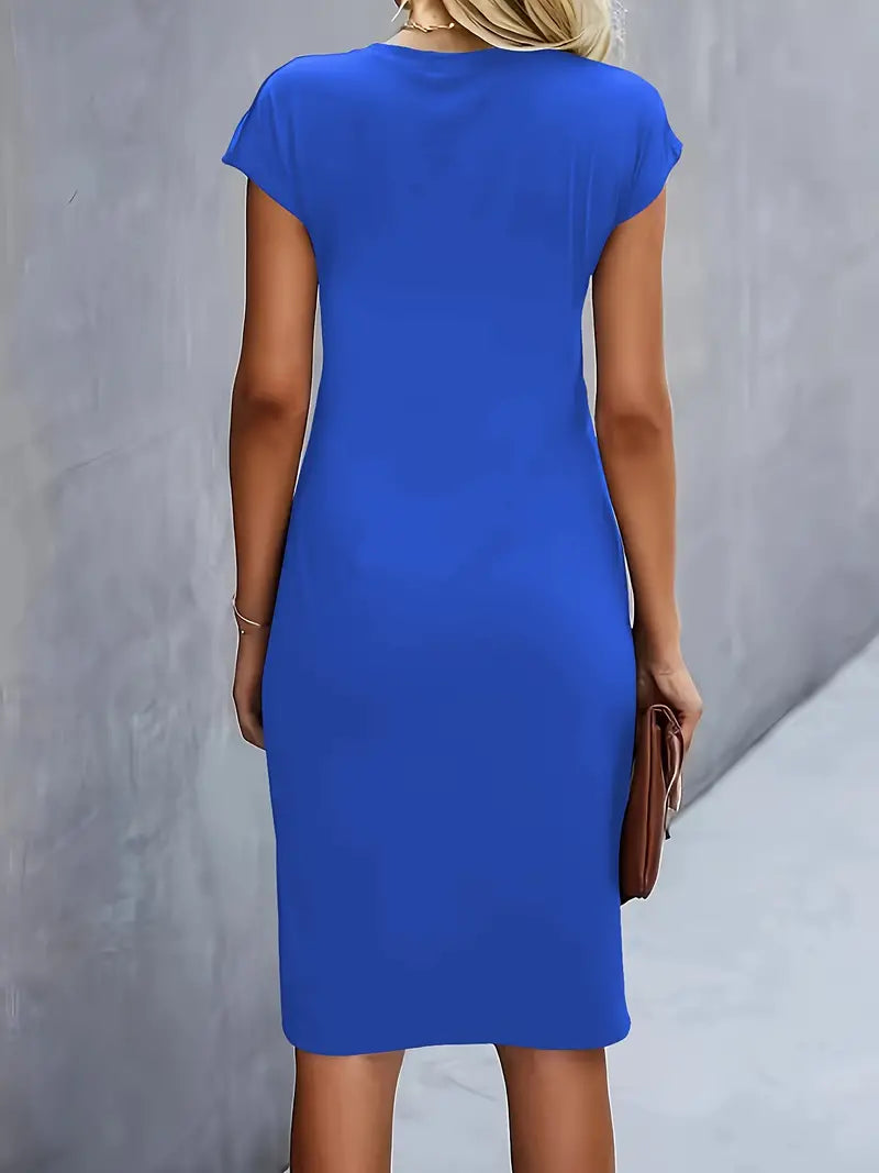 Vestido Midi Mujer de Corte Entallado Manga Corta