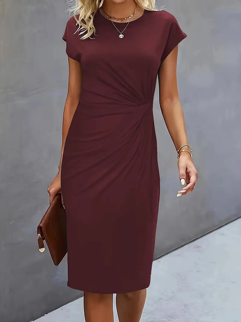 Vestido Midi Mujer de Corte Entallado Manga Corta