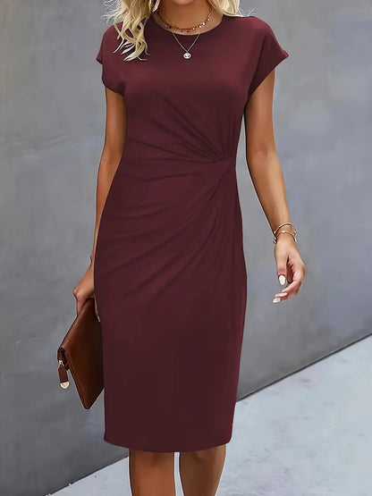 Vestido Midi Mujer de Corte Entallado Manga Corta
