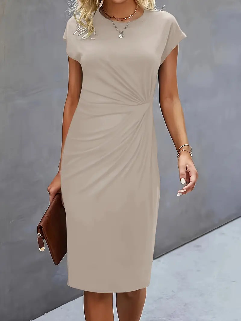 Vestido Midi Mujer de Corte Entallado Manga Corta
