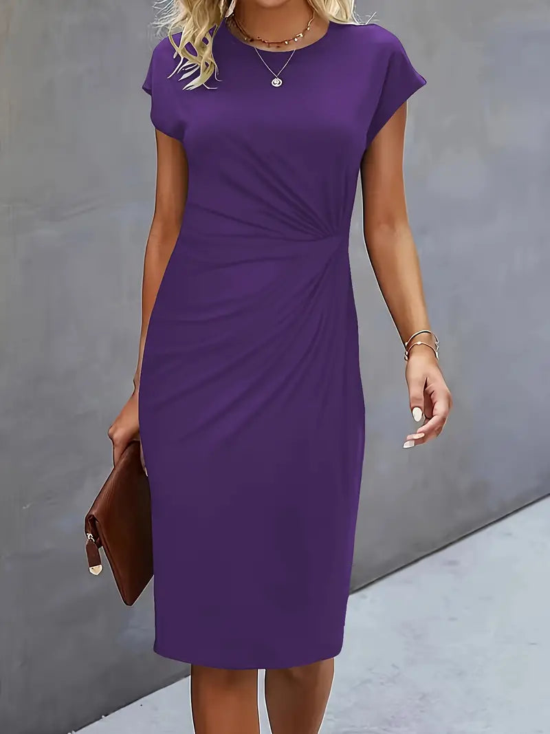 Vestido Midi Mujer de Corte Entallado Manga Corta