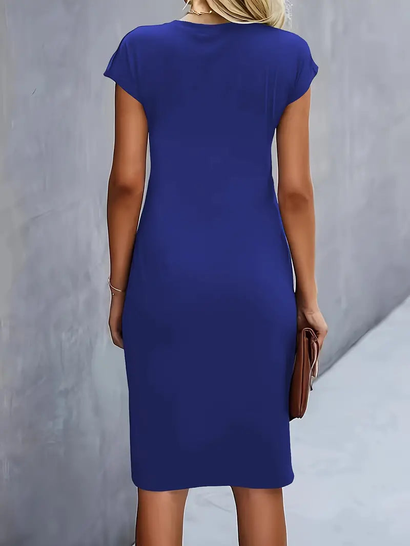 Vestido Midi Mujer de Corte Entallado Manga Corta