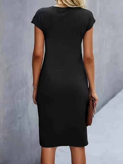 Vestido Midi Mujer de Corte Entallado Manga Corta