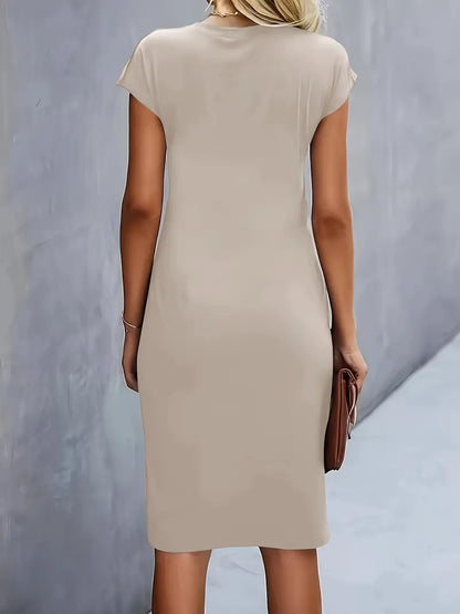 Vestido Midi Mujer de Corte Entallado Manga Corta