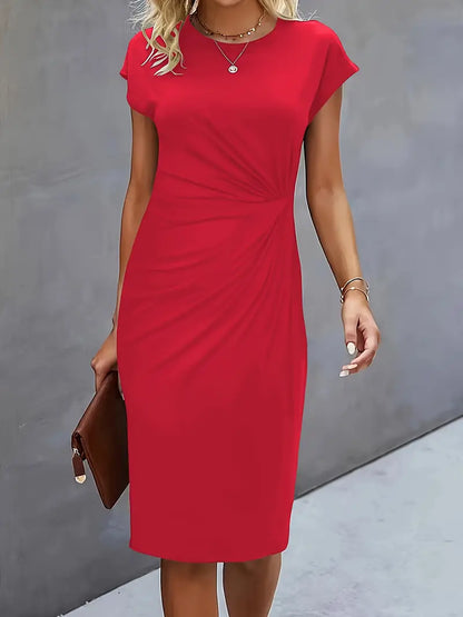 Vestido Midi Mujer de Corte Entallado Manga Corta