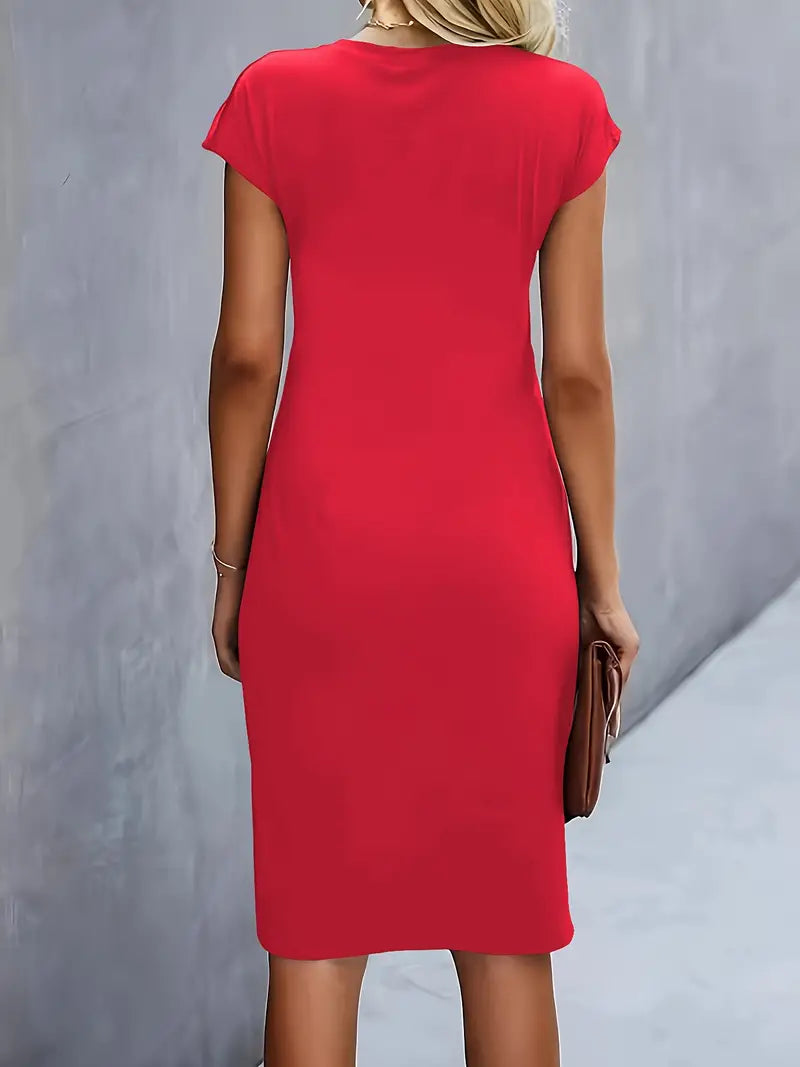 Vestido Midi Mujer de Corte Entallado Manga Corta