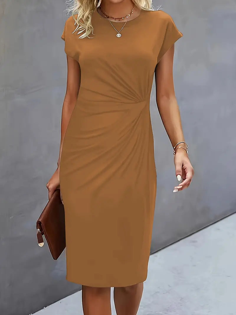 Vestido Midi Mujer de Corte Entallado Manga Corta