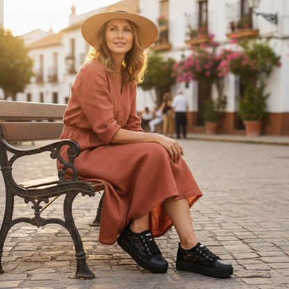 Zapatillas Plataforma Mujer de Encaje Casual con Cordones Puntera