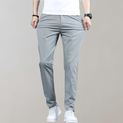 Pantalones Chinos Hombre Tejido Elástico Ajuste Slim Cintura Elástica