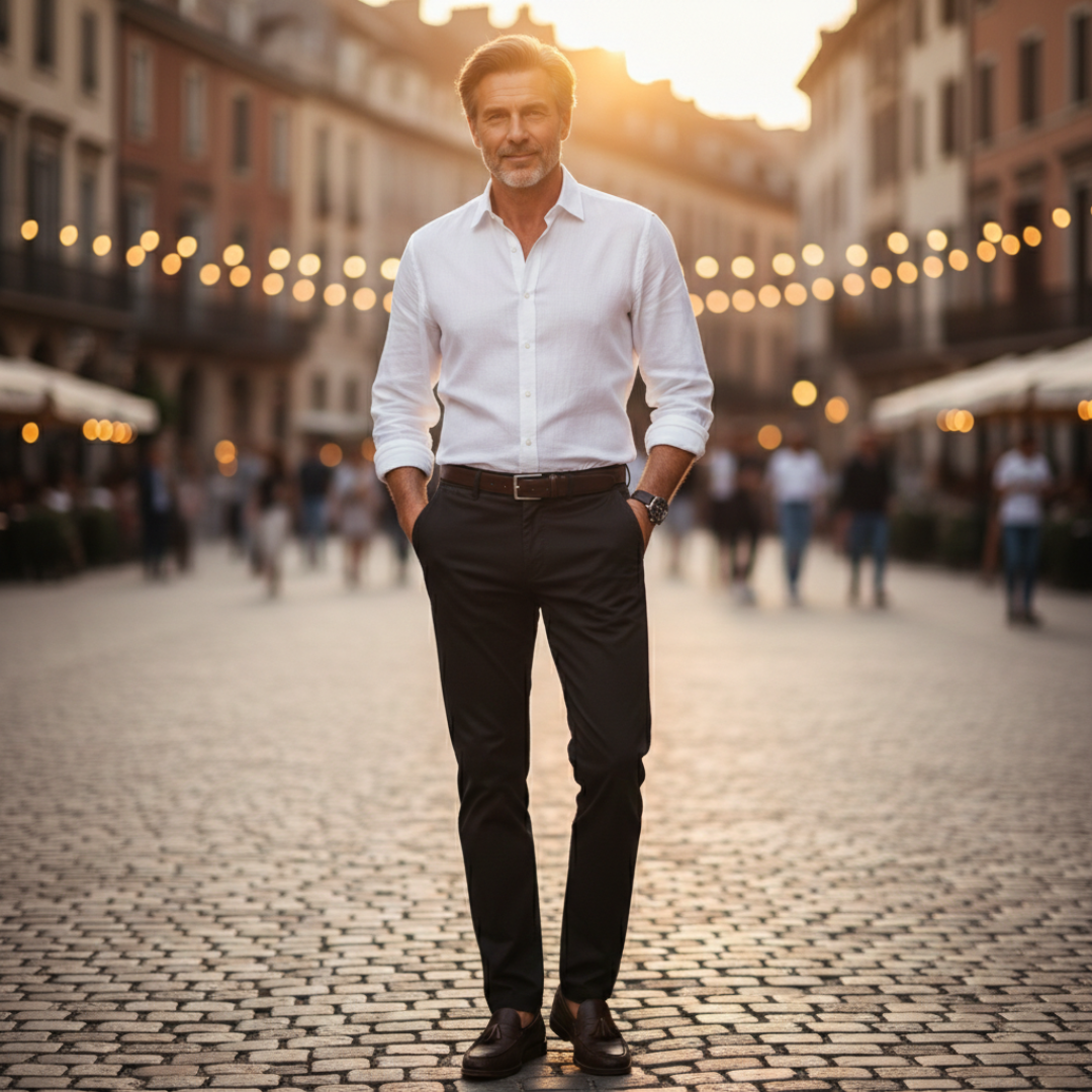 Pantalones Chinos Hombre Tejido Elástico Ajuste Slim Cintura Elástica