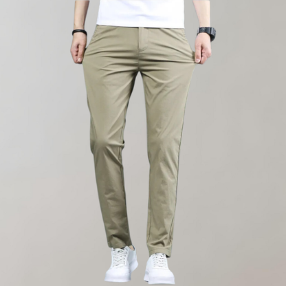 Pantalones Chinos Hombre Tejido Elástico Ajuste Slim Cintura Elástica