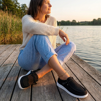 Zapatillas Casual Mujer Tejido Canalé Slip On Cordón Elástico Suela