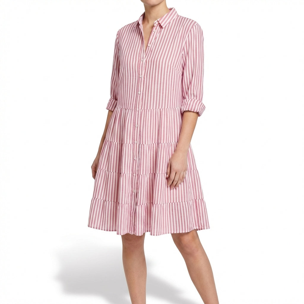 Vestido Camisero Mujer de Algodón con Diseño Escalonado