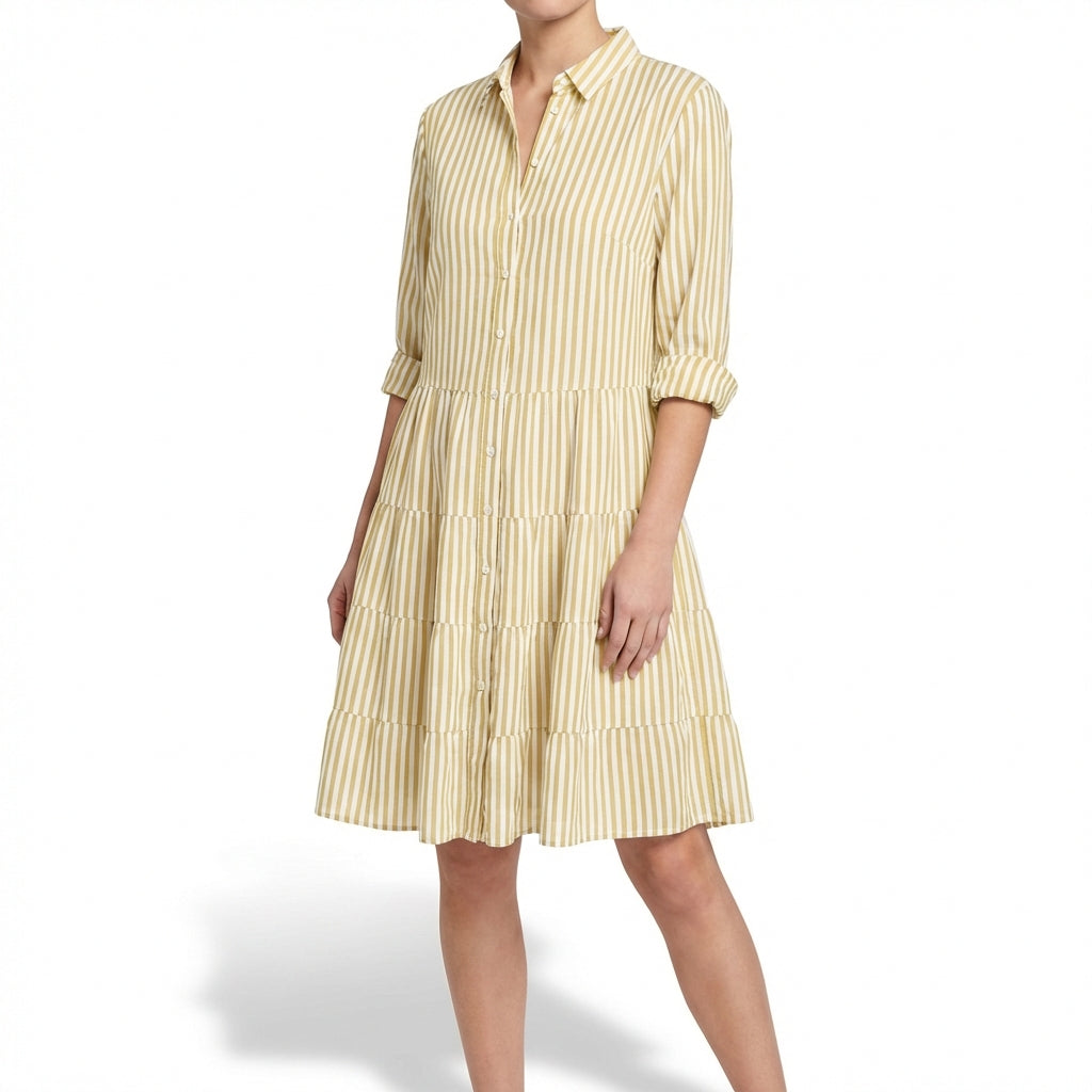 Vestido Camisero Mujer de Algodón con Diseño Escalonado