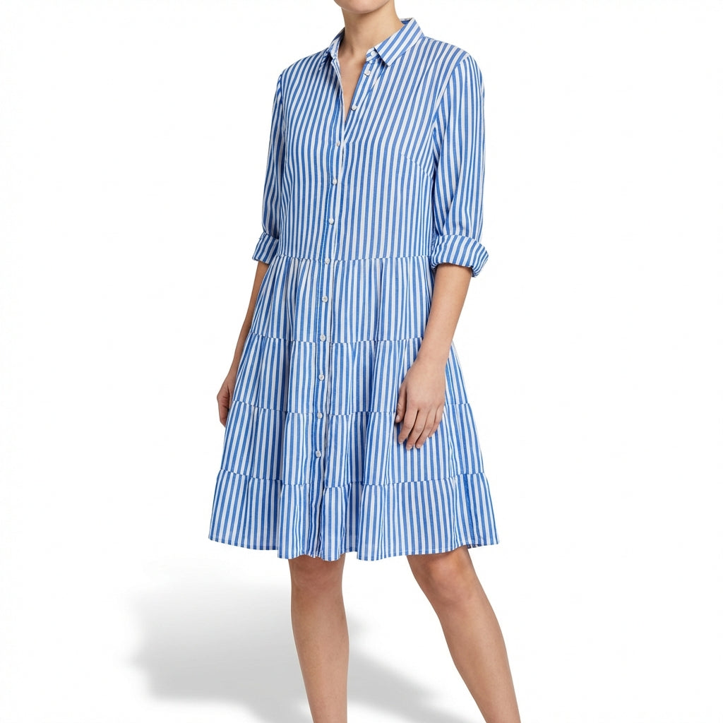 Vestido Camisero Mujer de Algodón con Diseño Escalonado