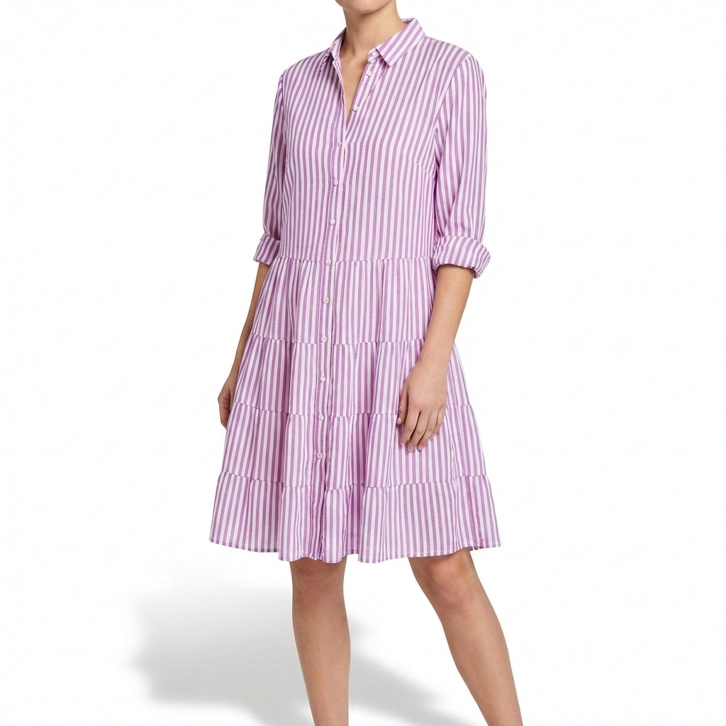 Vestido Camisero Mujer de Algodón con Diseño Escalonado